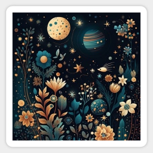 16. Celestial Bohemian Flowers Aesthetic Design Stars Moon Floral Cosmic Pattern Sticker